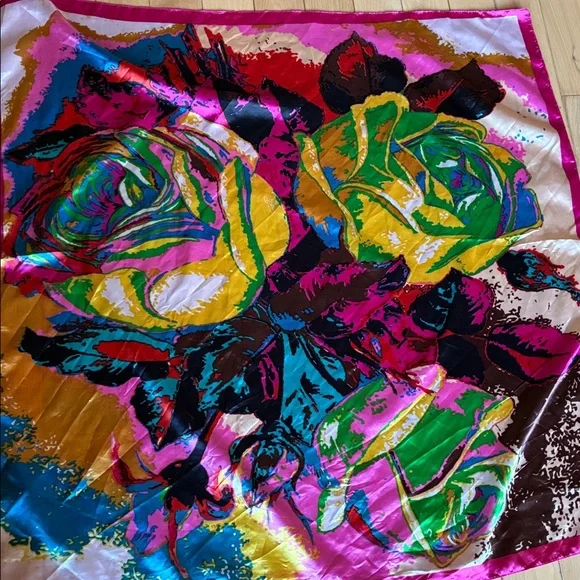 Vibrant print yellow rose scarf - Picture 3 of 3